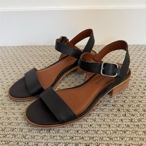 Lucky Brand Women's Black Two Strap Leather Block Heel Sandals 7.5